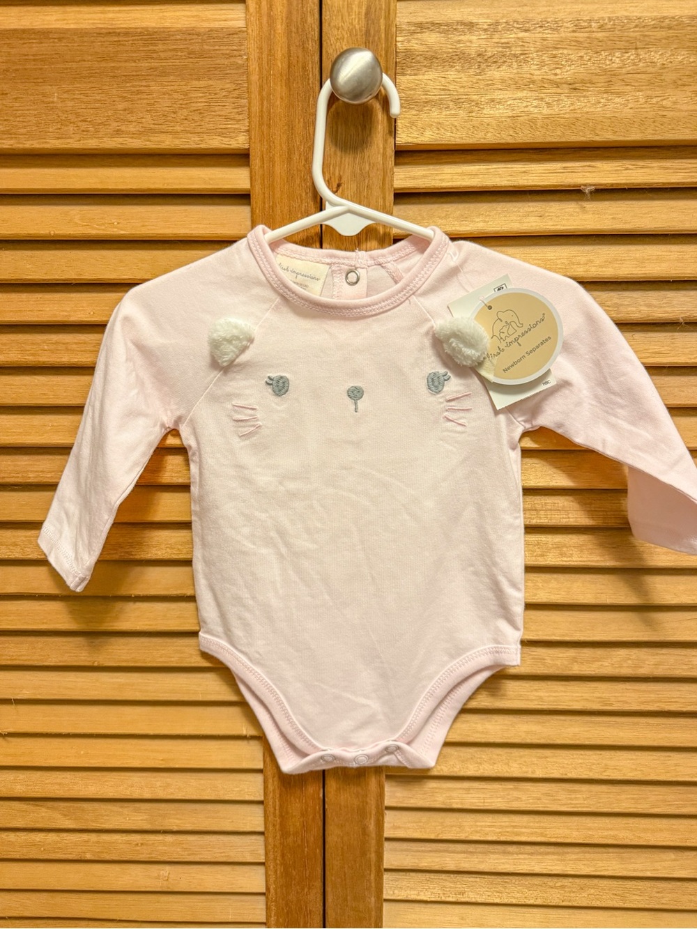 NWT First Impressions Pink Long-Sleeve Baby One-Piece with Plush Ear Details